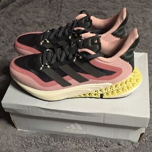 Adidas Women's Pink and Black Sneakers with Yellow Sole